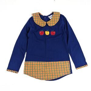 Vtg 90s Kaboom Tunic Shirt Girls Sz Small 4-5T Blue Apple School Plaid